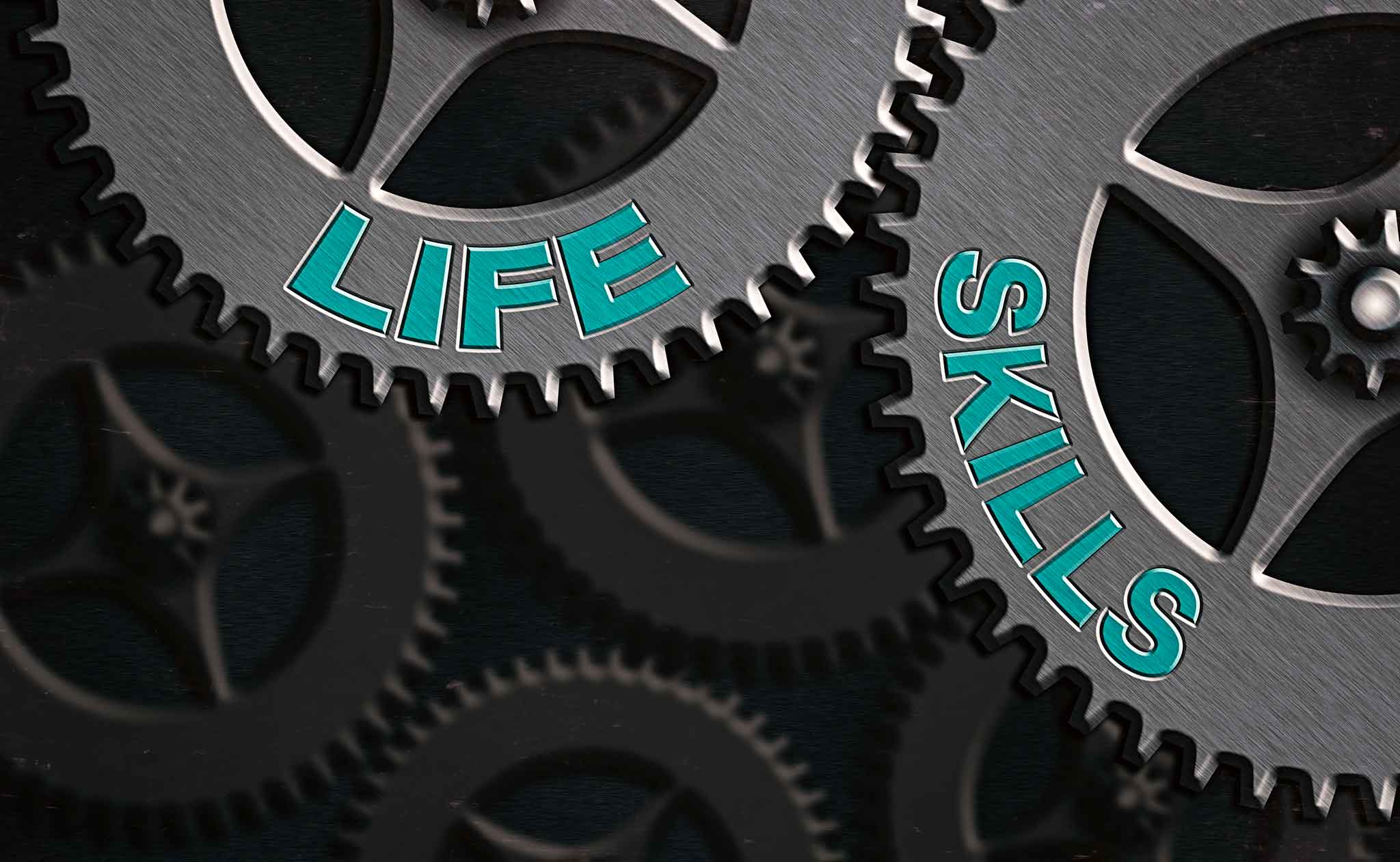 two gears labeled life and skills representing life skills for teens